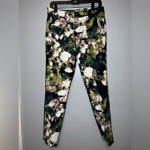 Adrianna Papell Floral Straight Leg Pants - Green and White